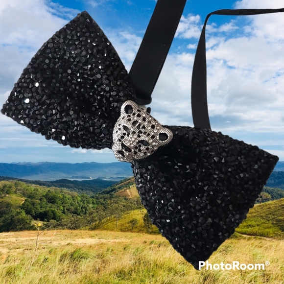 Mens blinged out leopard bowtie wedding groom black tie suit custom handmade - Picture 6 of 15